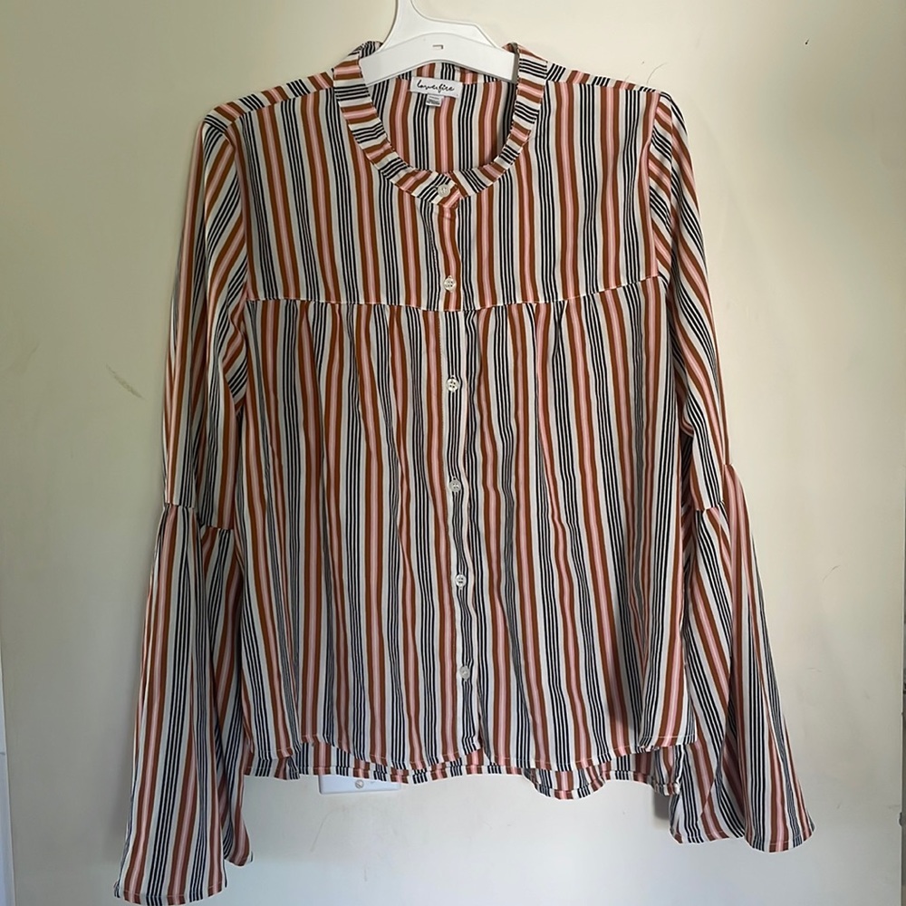 Really cute striped button down shirt with bell sleeves Lover Fire size medium
